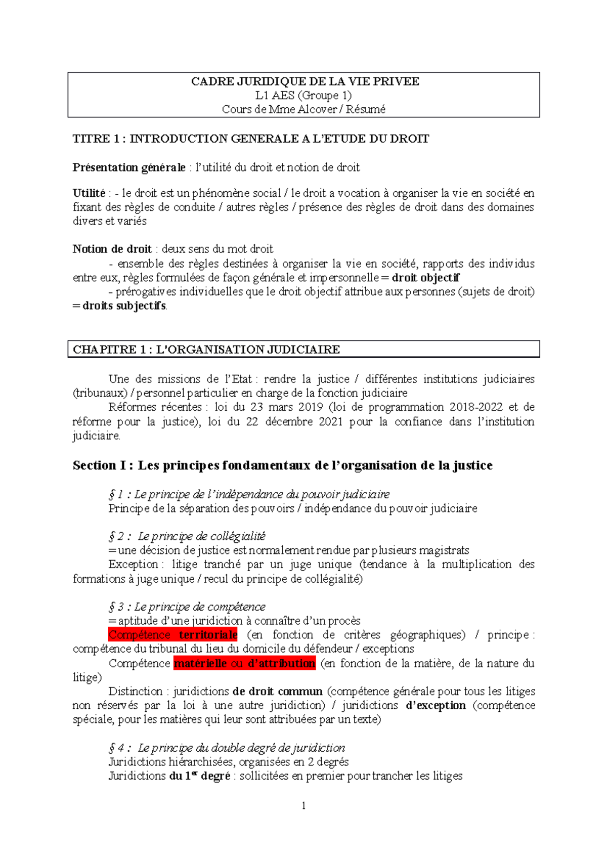 Cadre Juridique 1 RÃ©sum Ã© Titre 1 - CADRE JURIDIQUE DE LA VIE PRIVEE ...