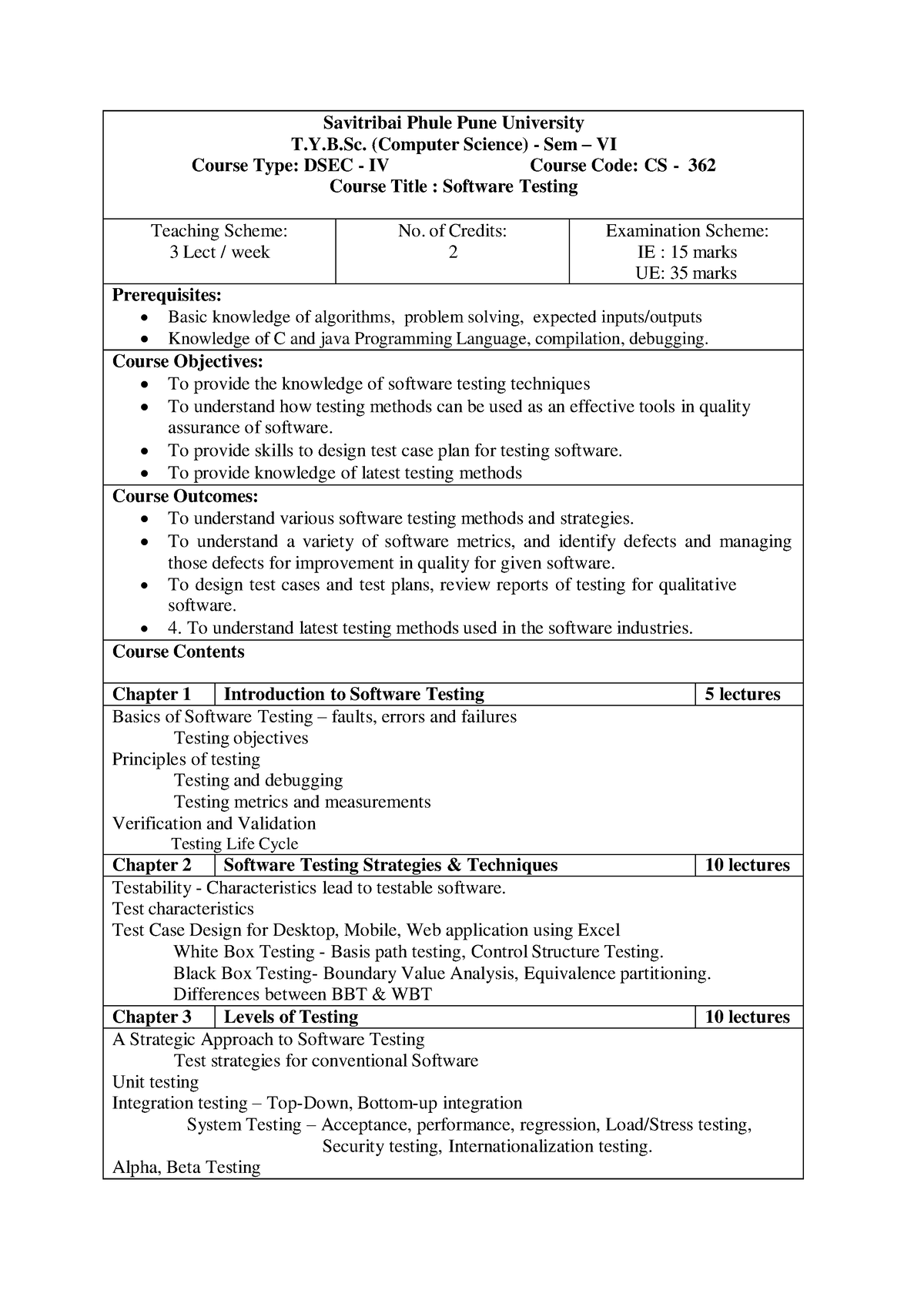 ST & STT Syllabus - Savitribai Phule Pune University T.Y.B. (Computer ...