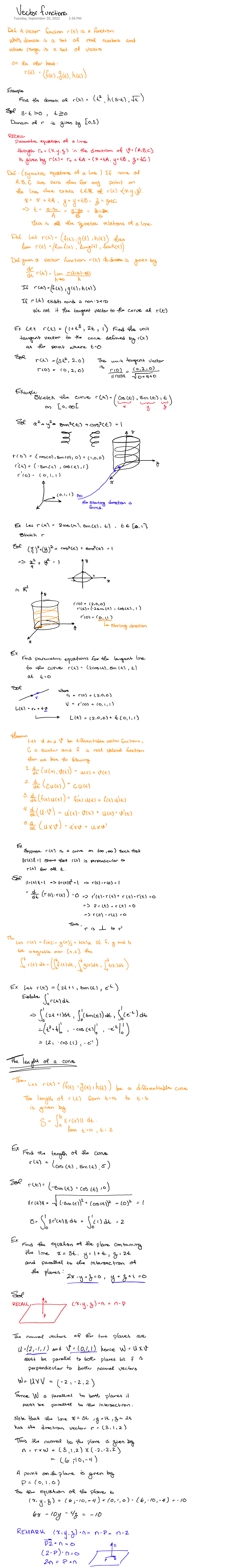 Vector Functions - Math 2004 - Tuesday, September 20, 2022 2:36 PM ...