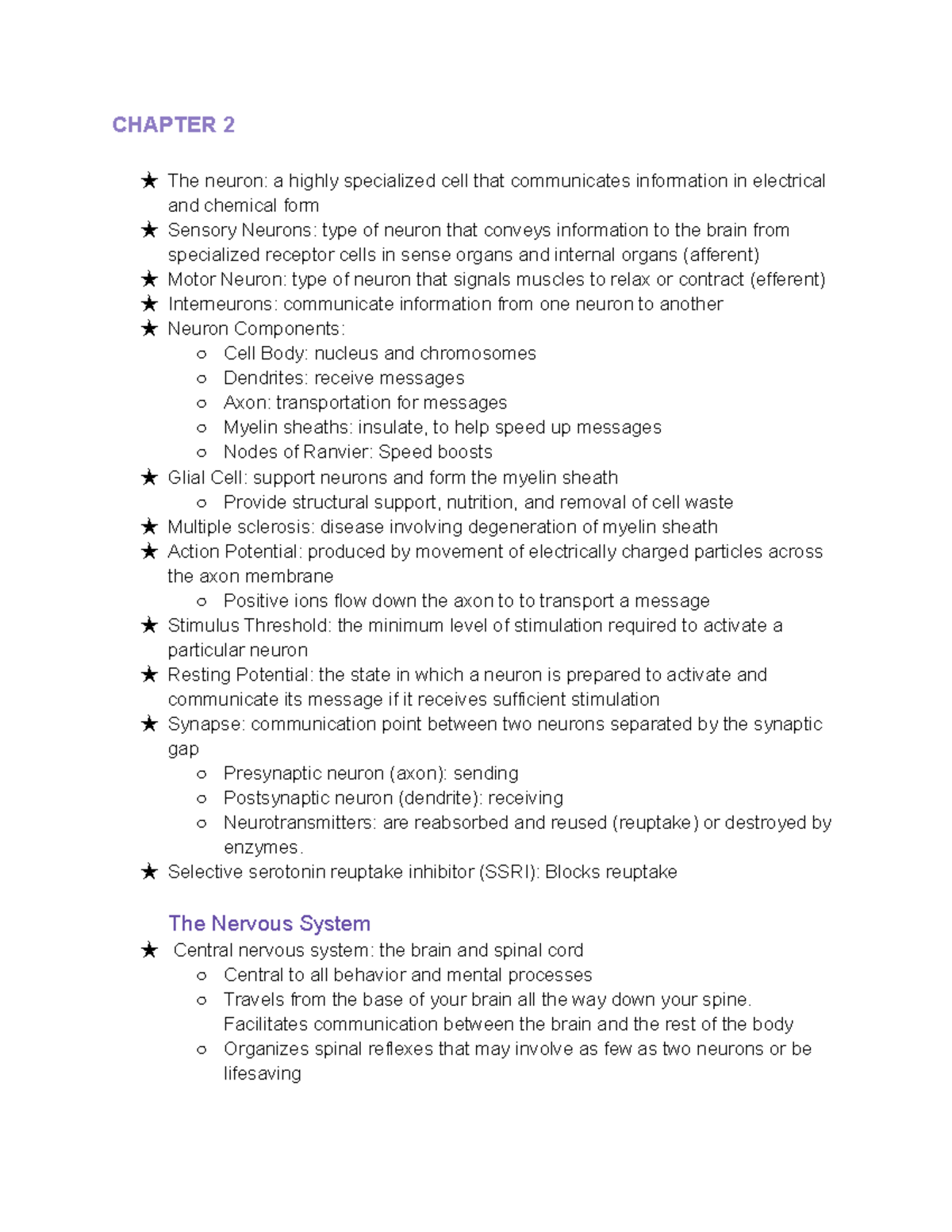 General Psych Notes - CHAPTER 2 ★ The neuron: a highly specialized cell ...