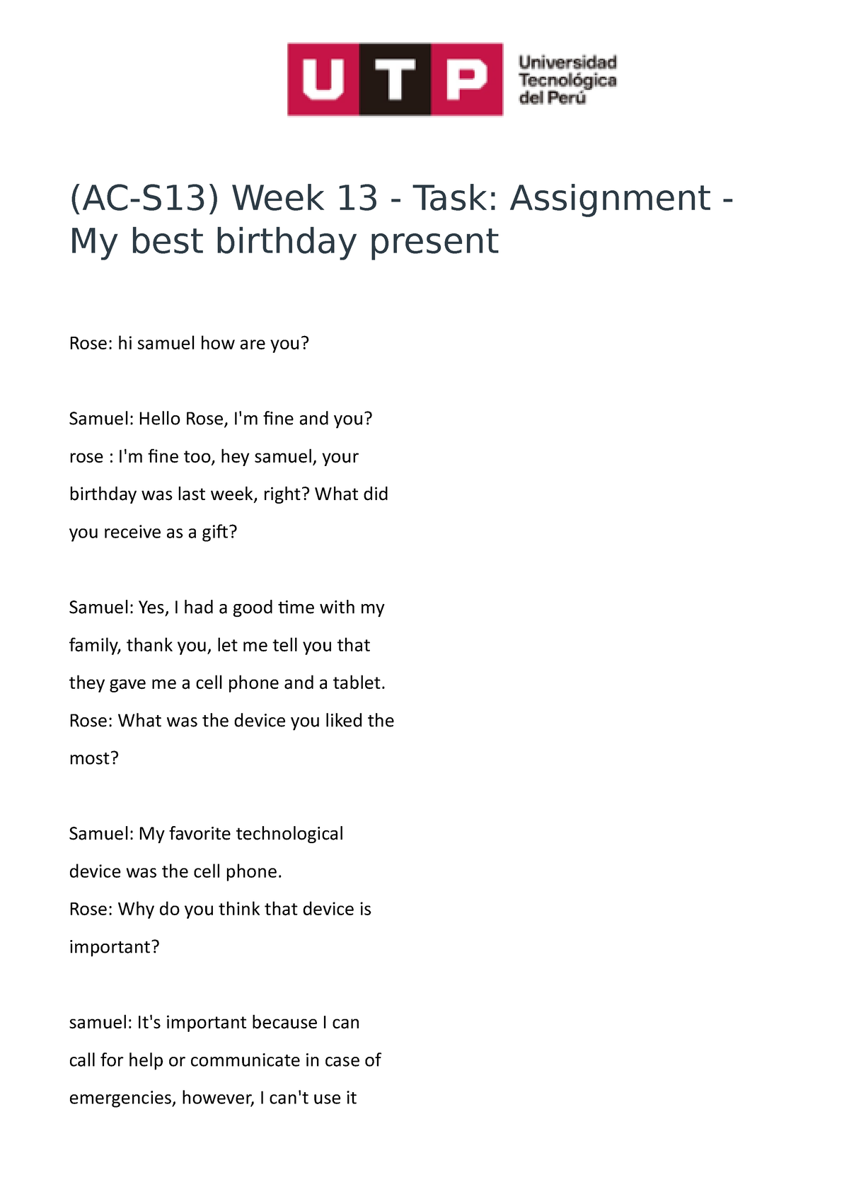 (ac s13) week 13 task assignment my best birthday present