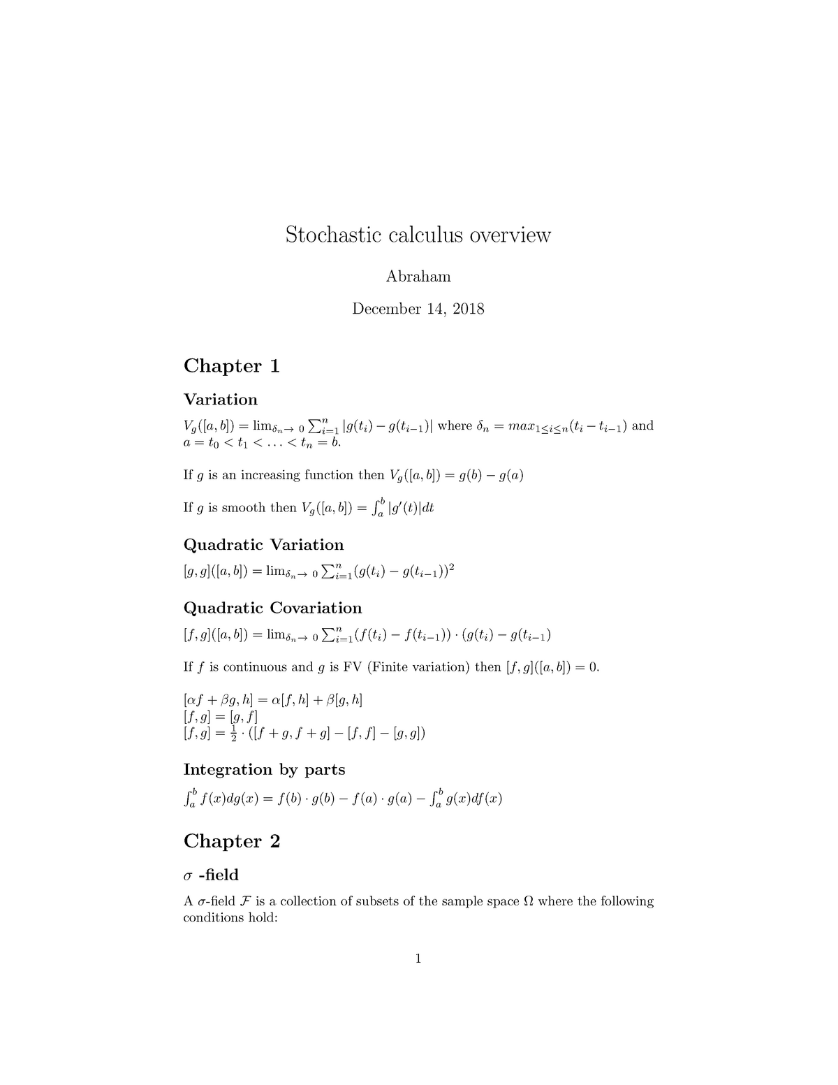 Stochastic Calculus Summary Studocu