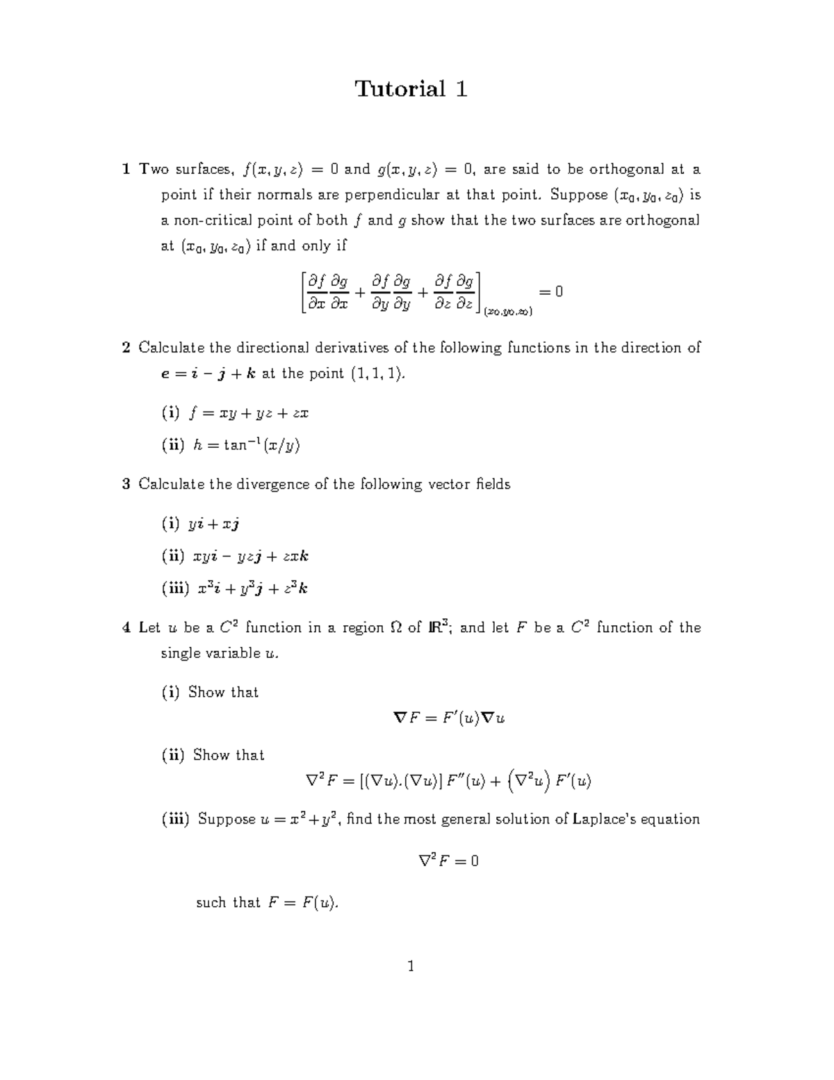 Amth246 Tutorial 1 Une Tutorial Two Surfaces And Are Said To Be Orthogonal Studeersnel