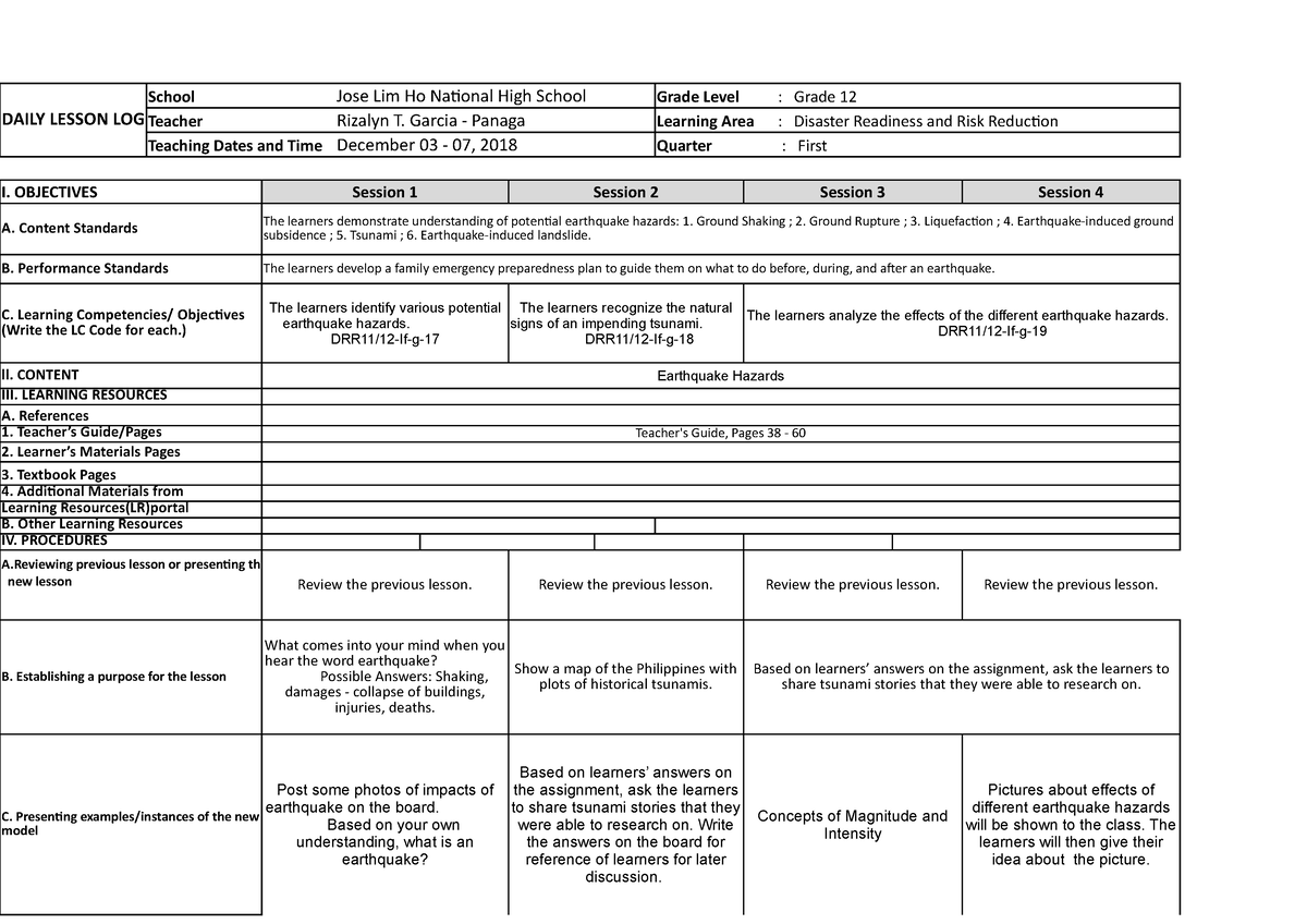 AAdsfgdfg sdfgs - DAILY LESSON LOG School Jose Lim Ho National High ...