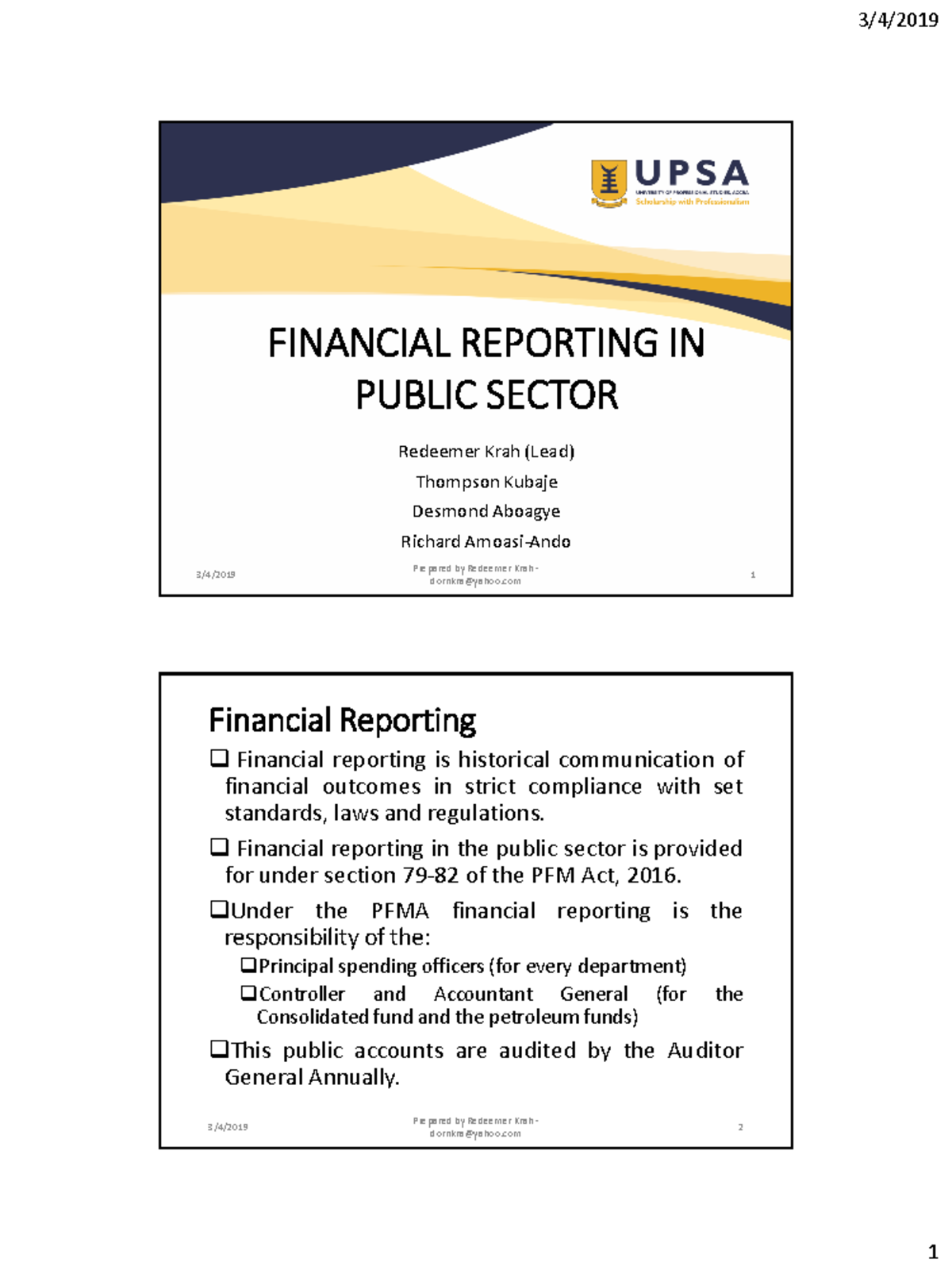 Lesson 7- Financial Reporting IN Public Sector - 3/4/2019 FINANCIAL ...