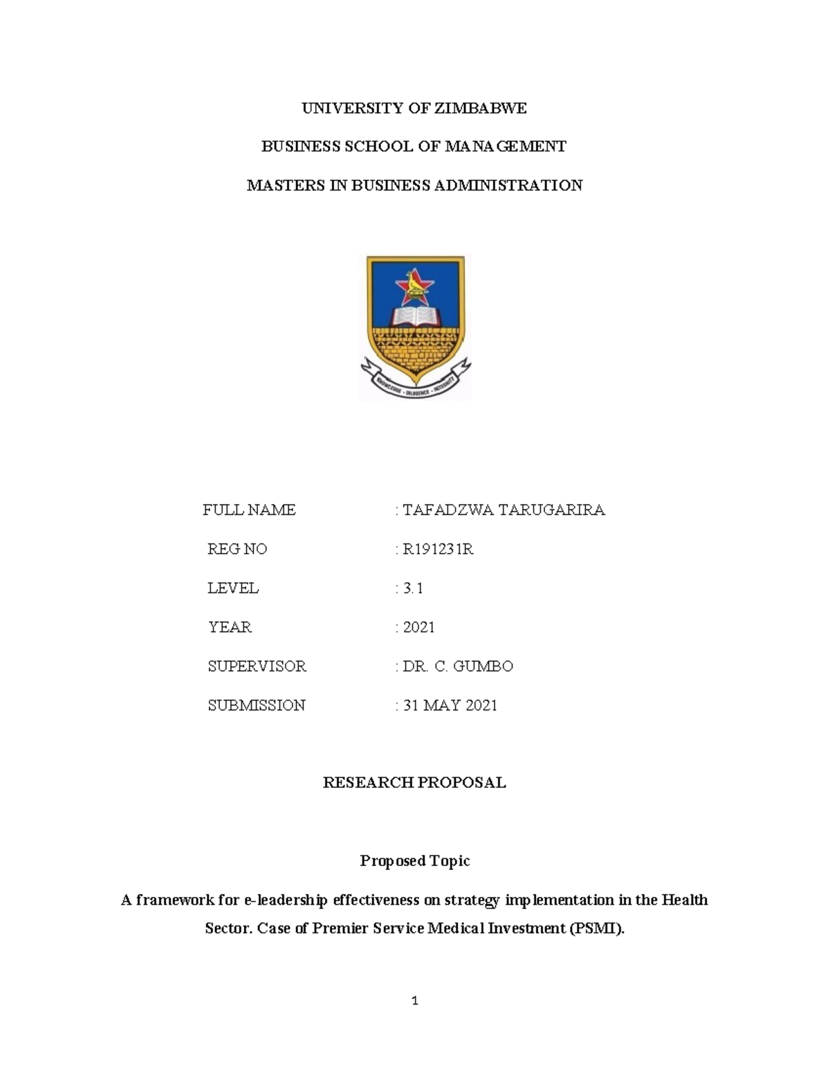 Chapter 1 and 2 - Dissertation project - UNIVERSITY OF ZIMBABWE
