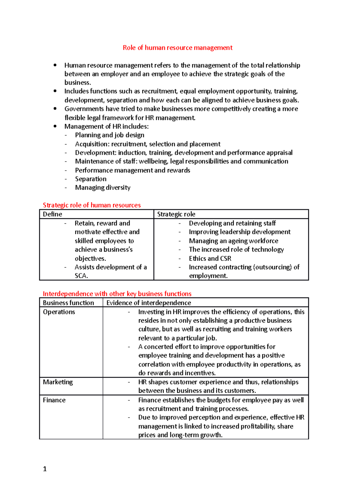 Business Studies HSC Topic 4 HR - Role of human resource management ...