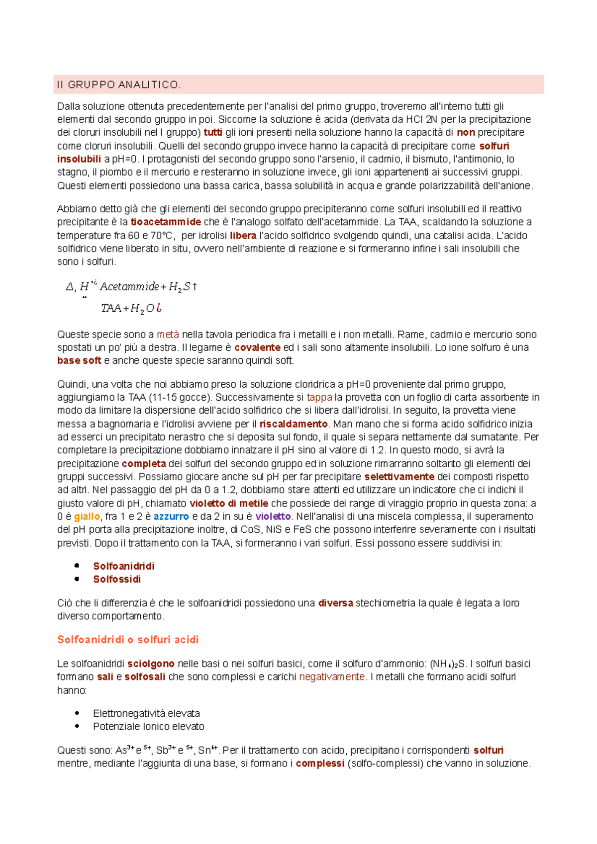 Solfossidi analisi dei medicinali II GRUPPO ANALITICO. Dalla