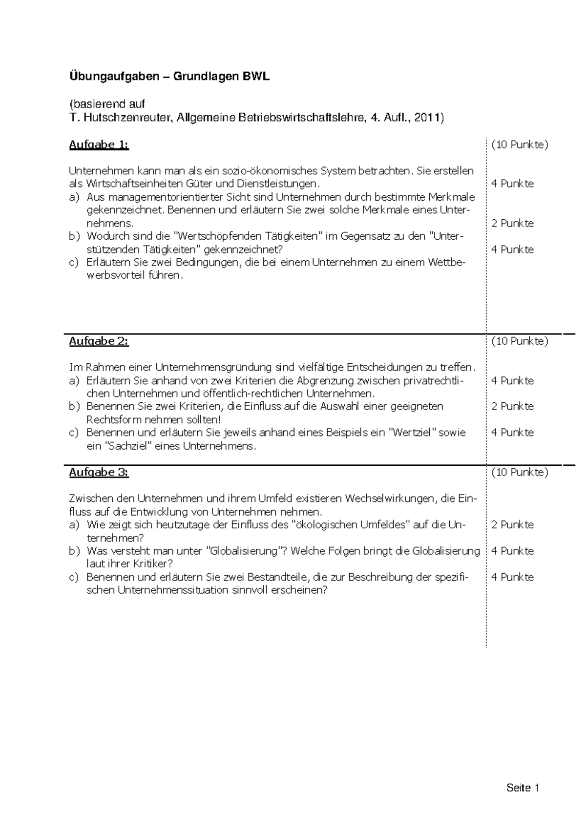 03 Uebungsaufgaben Grundlagen BWL - Übungaufgaben – Grundlagen BWL ...