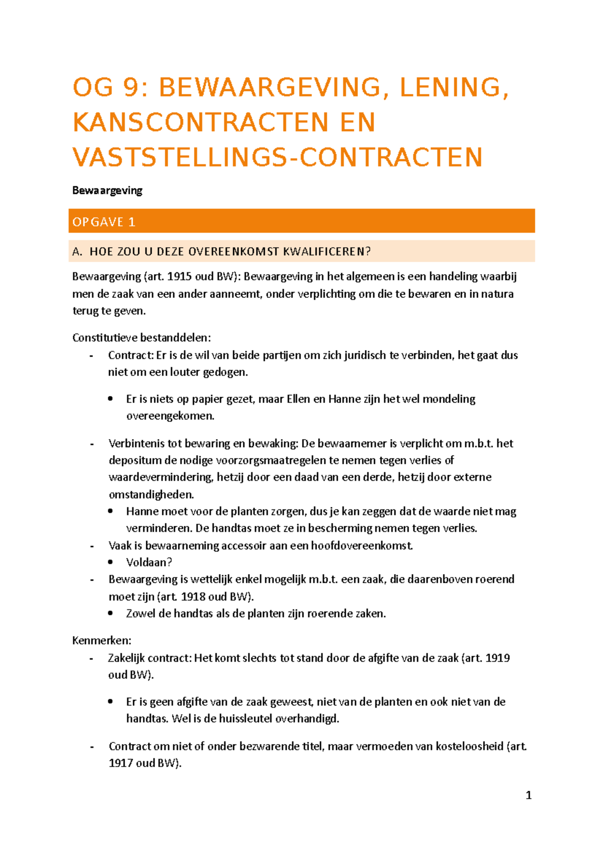 Voorbereiding OG 9 - Zaken- En Contractenrecht - UHasselt - Studocu