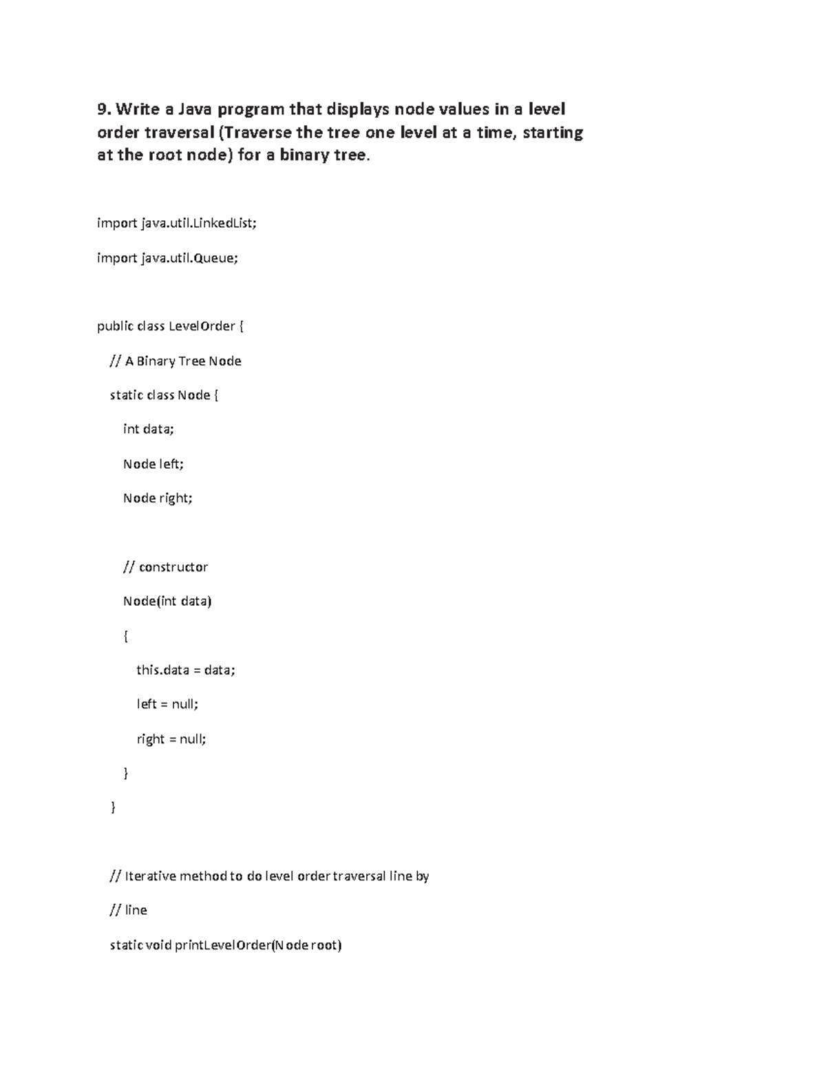 DS THRU JAVA 9-12 - data - 9. Write a Java program that displays node ...