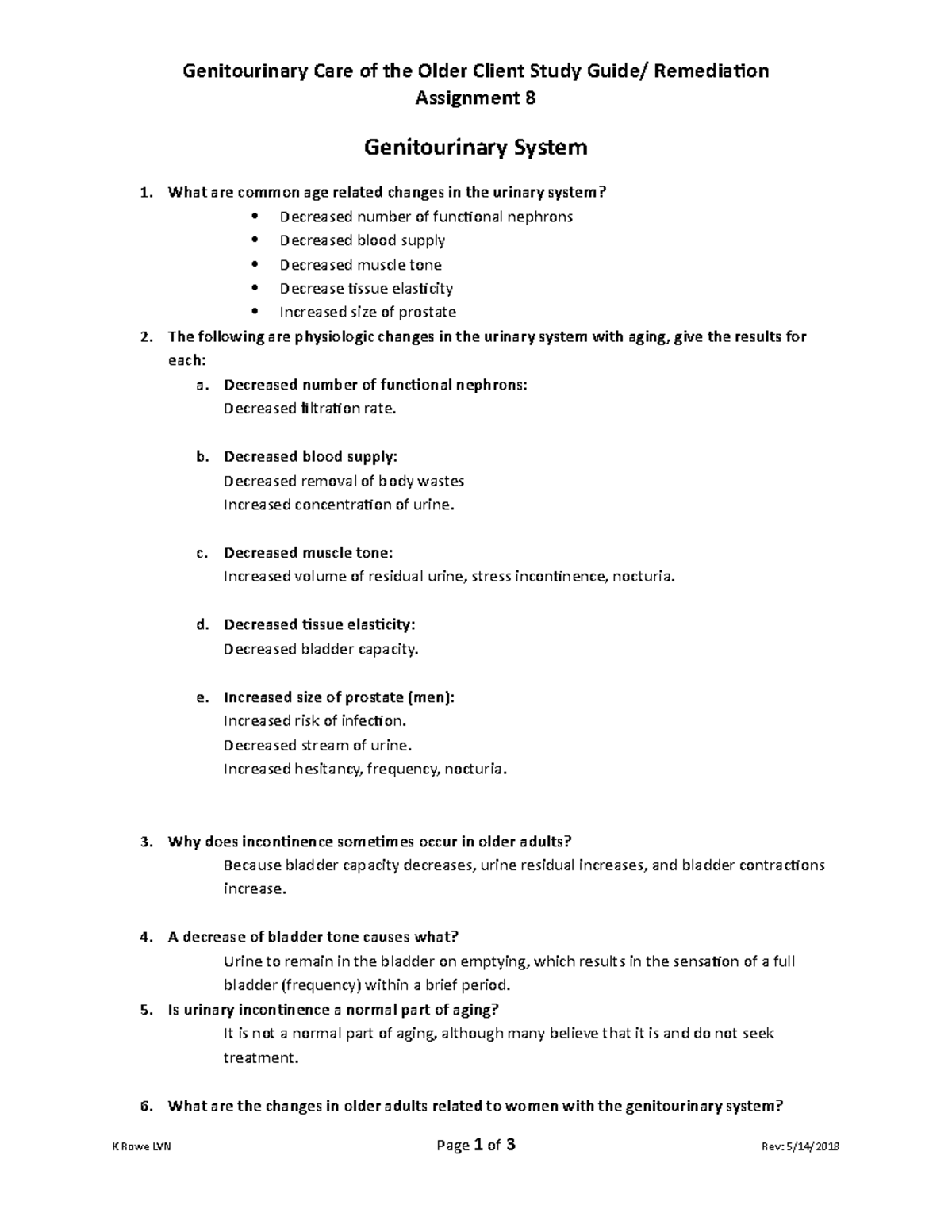 Assignment 8 - FDASF - Genitourinary Care of the Older Client Study ...