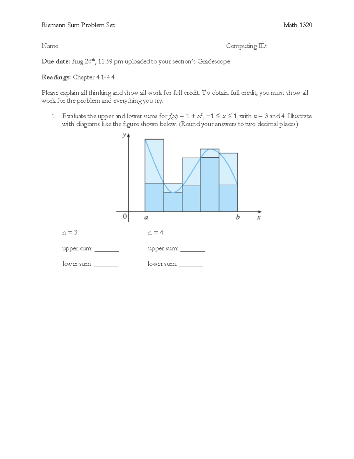 Riemann Sums Assignment 1 - Name ...