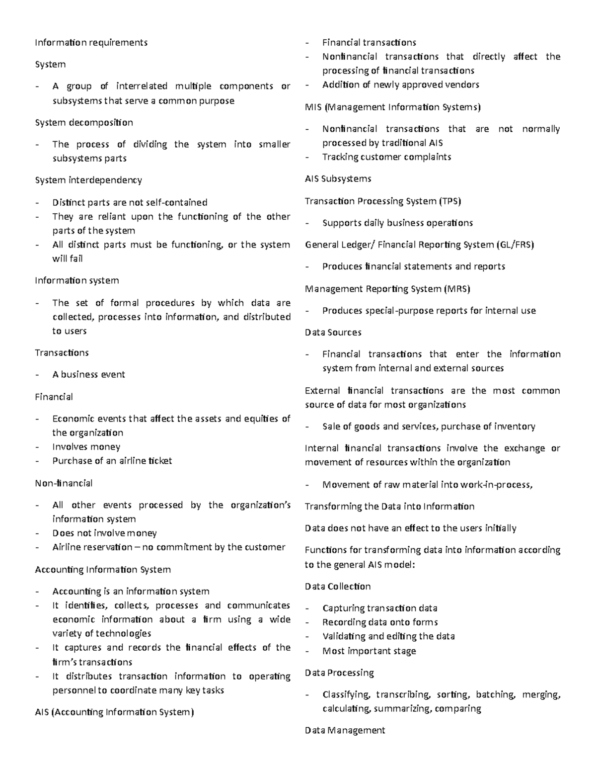 AIS Trans 1 ais Information requirements System A group of
