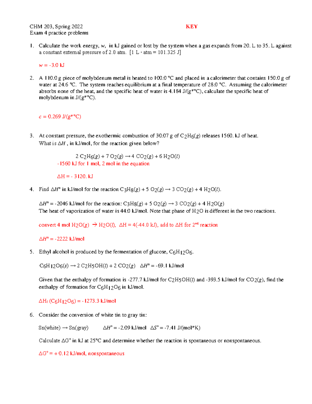 Exam+4+practice+problems+KEY - CHM 203, Spring 2022 KEY Exam 4 practice ...