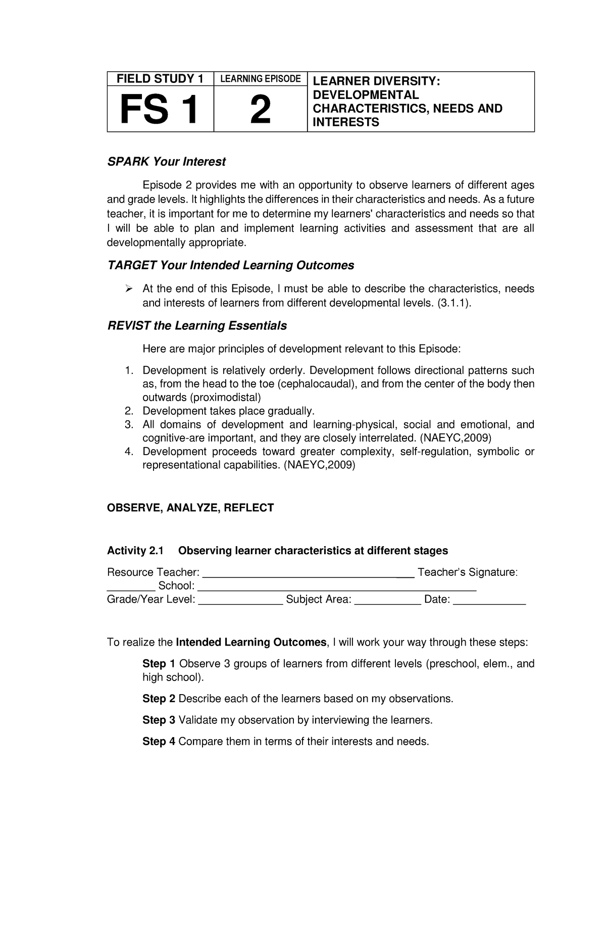 FS 1 Learning Ep 02 - ....................... - FIELD STUDY 1 LEARNING ...