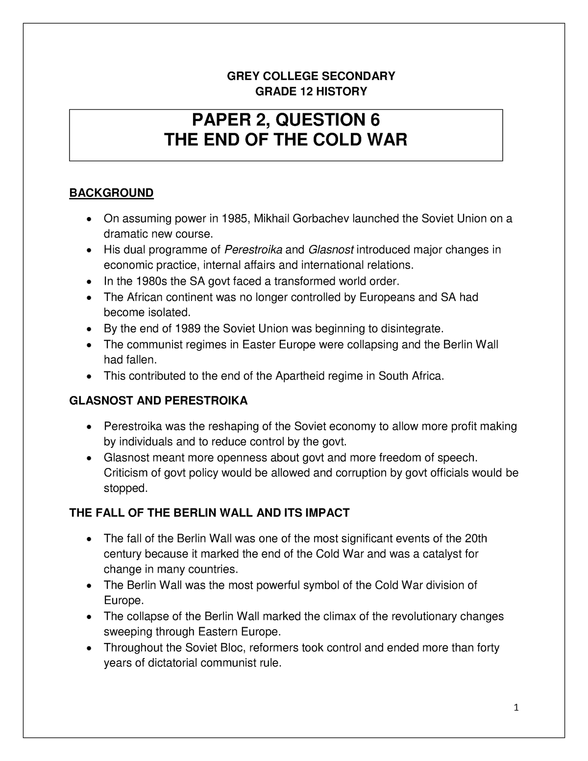 the end of cold war essay grade 12 pdf notes