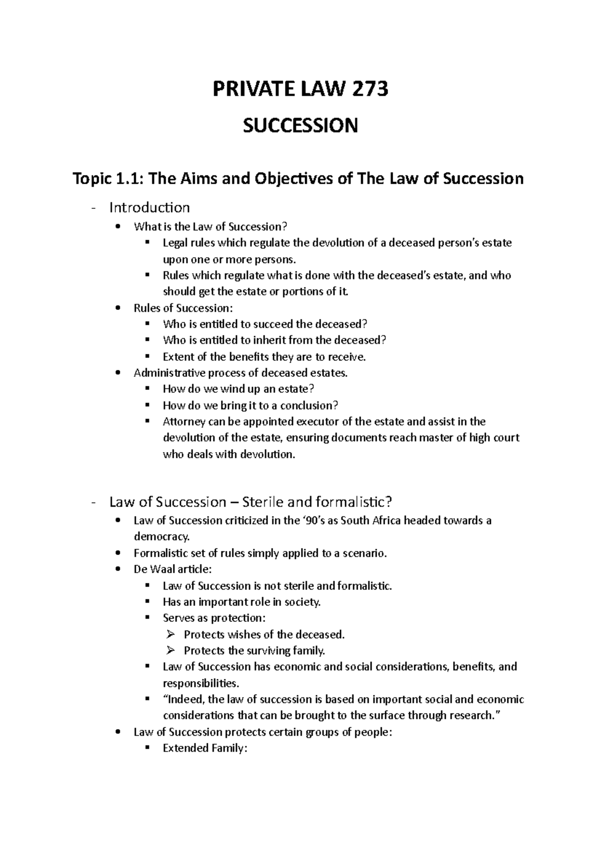 Private LAW 273 - Lecture notes from class and slides. - PRIVATE LAW ...
