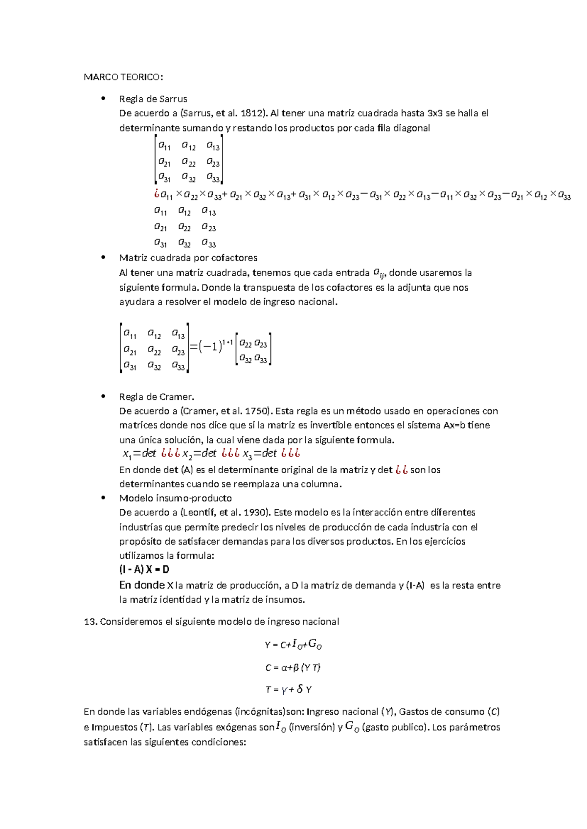 Entregable 2/ 2024 - MARCO TEORICO: Regla de Sarrus De acuerdo a ...