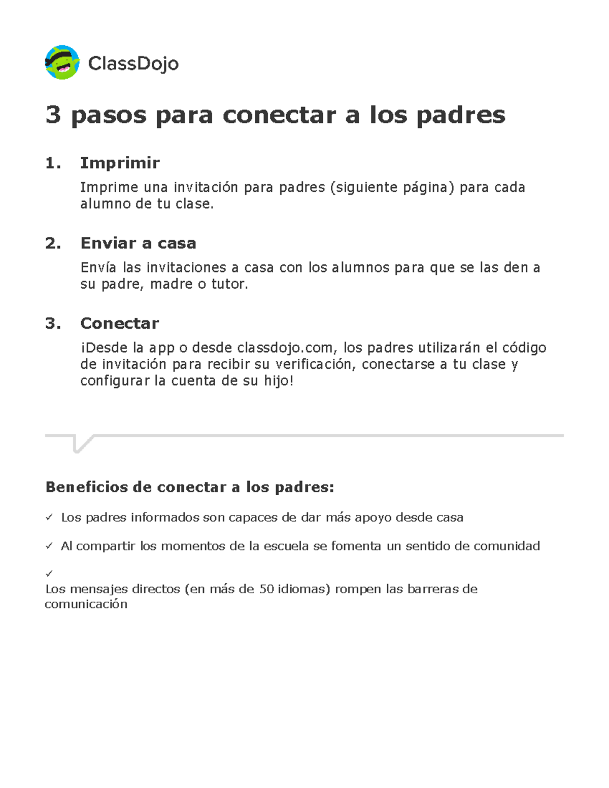 Class Dojo parent and student invites for Teens 4 - 3 pasos para ...