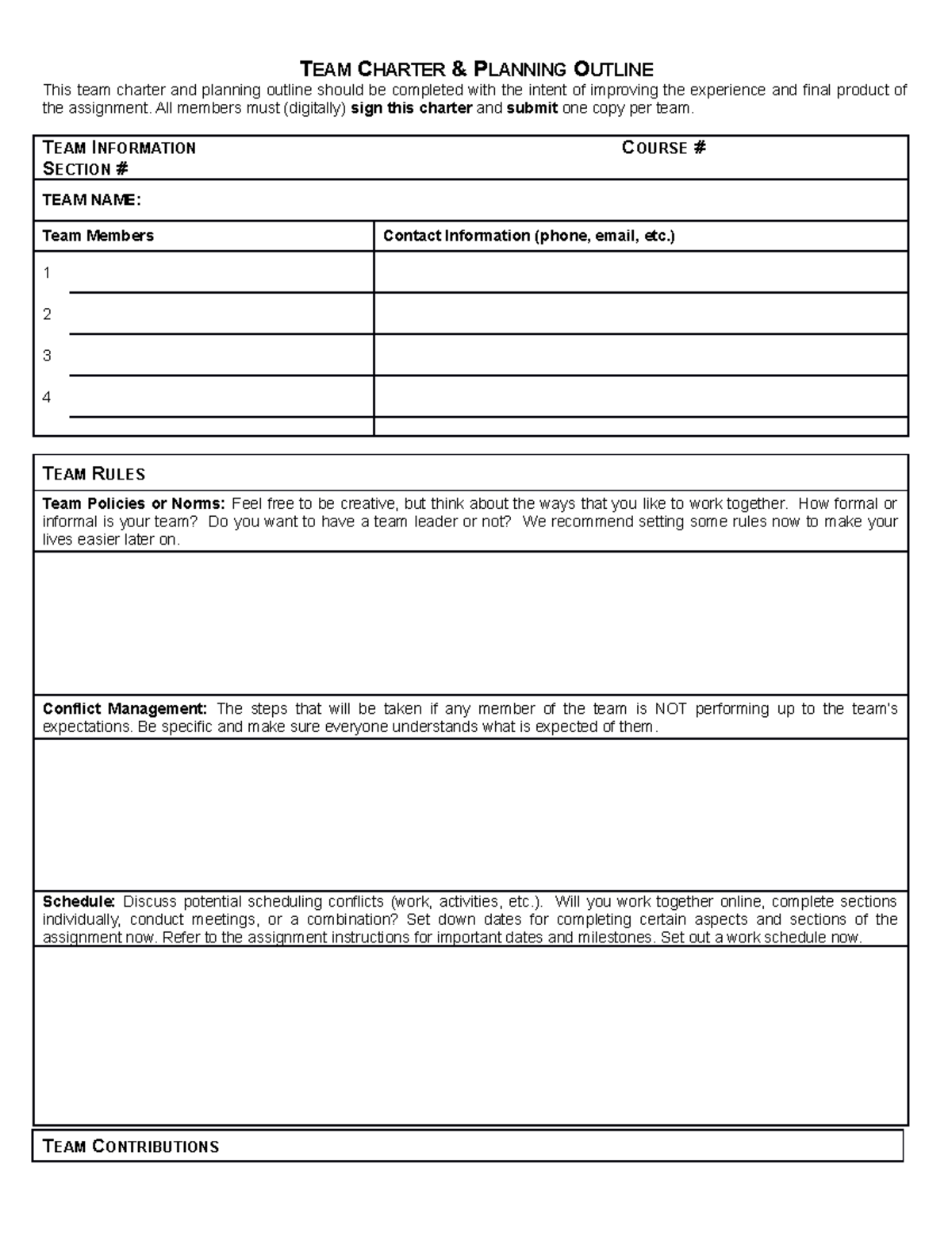 Team Charter&Planning Document Collaborative Writing Project - TEAM ...
