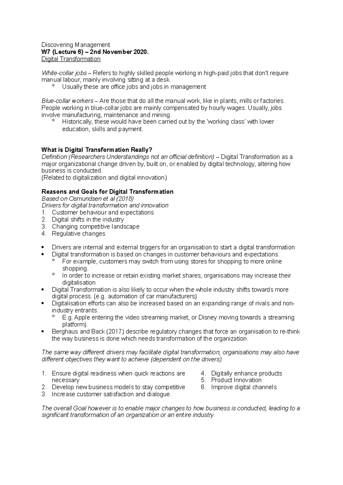Term 1 Week 7 Discovering Management Lecture Notes - Discovering ...