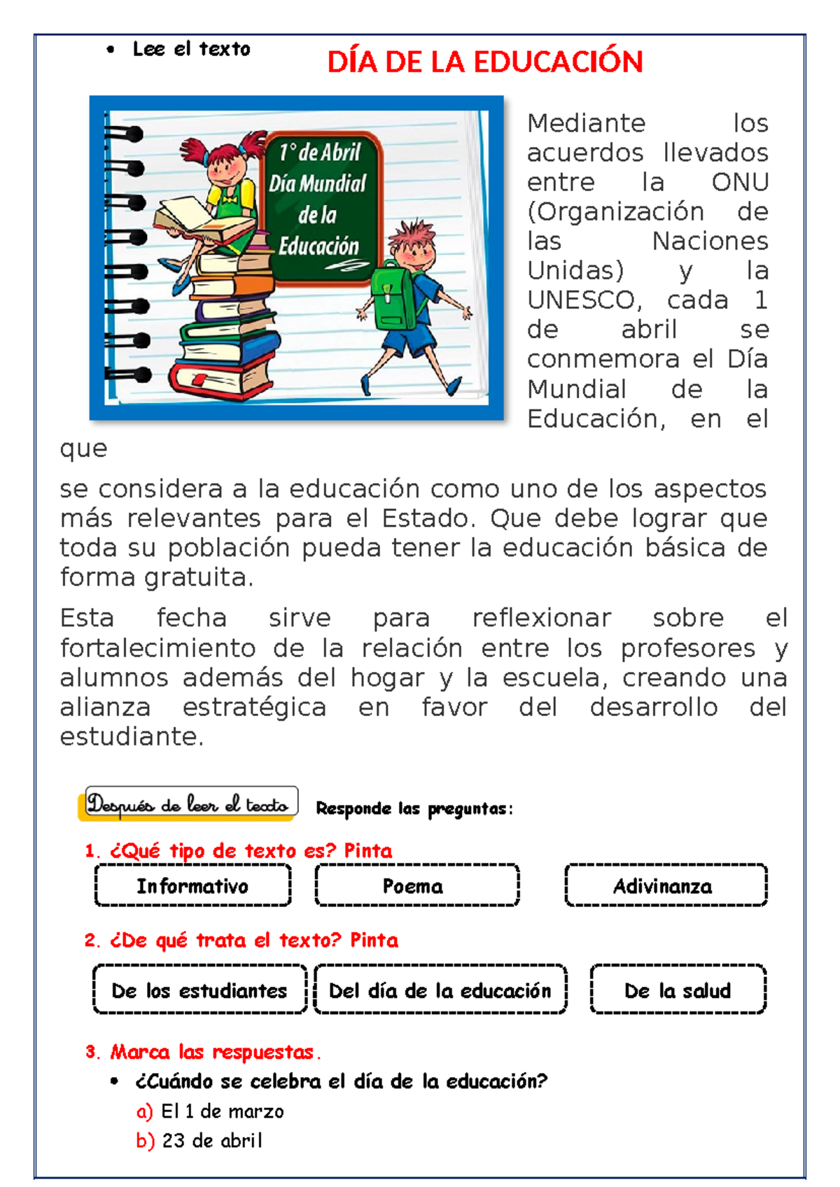 04. Ficha PLAN Lector DIA DE LA Educacion - Mediante los acuerdos ...