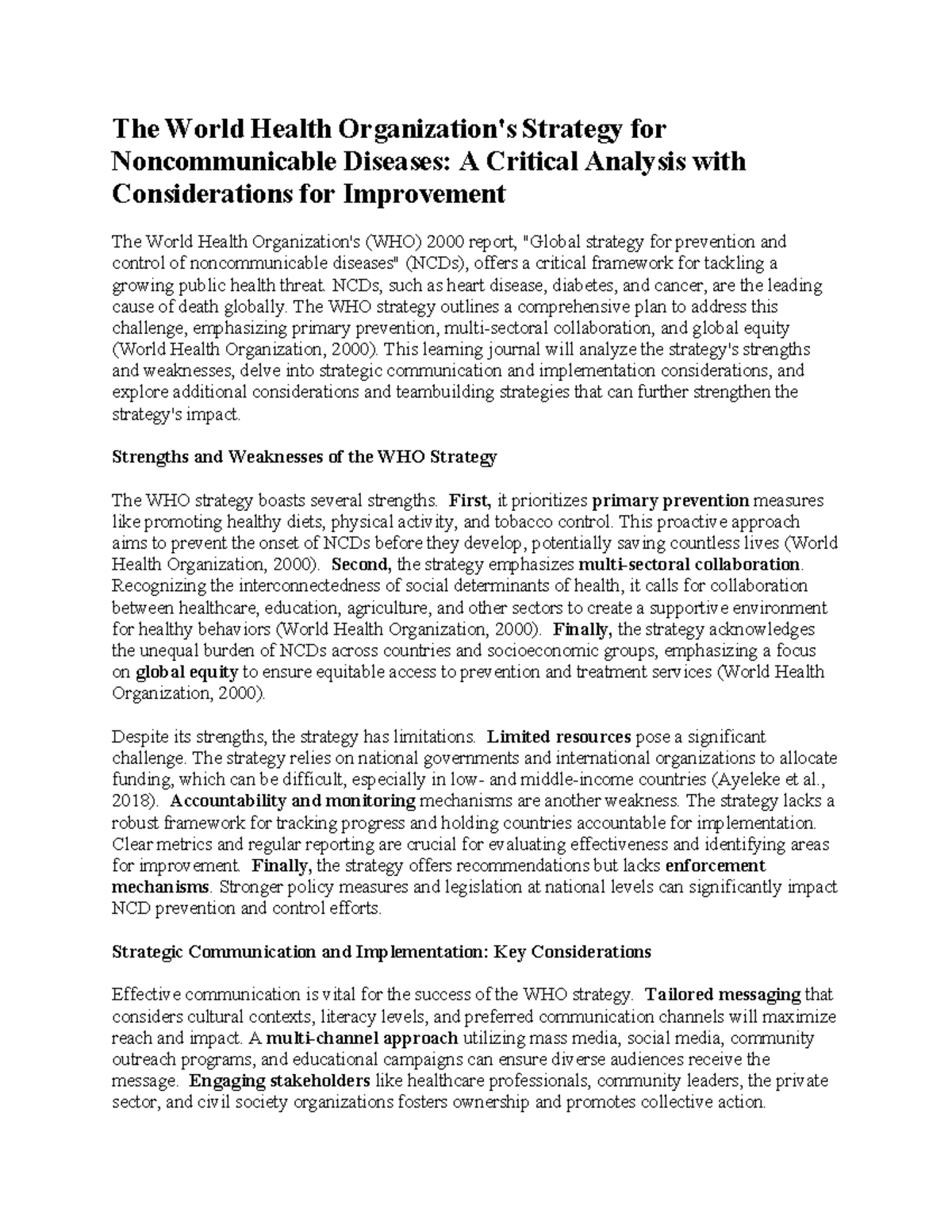 Health science 2 unit 8 lj - The World Health Organization's Strategy ...