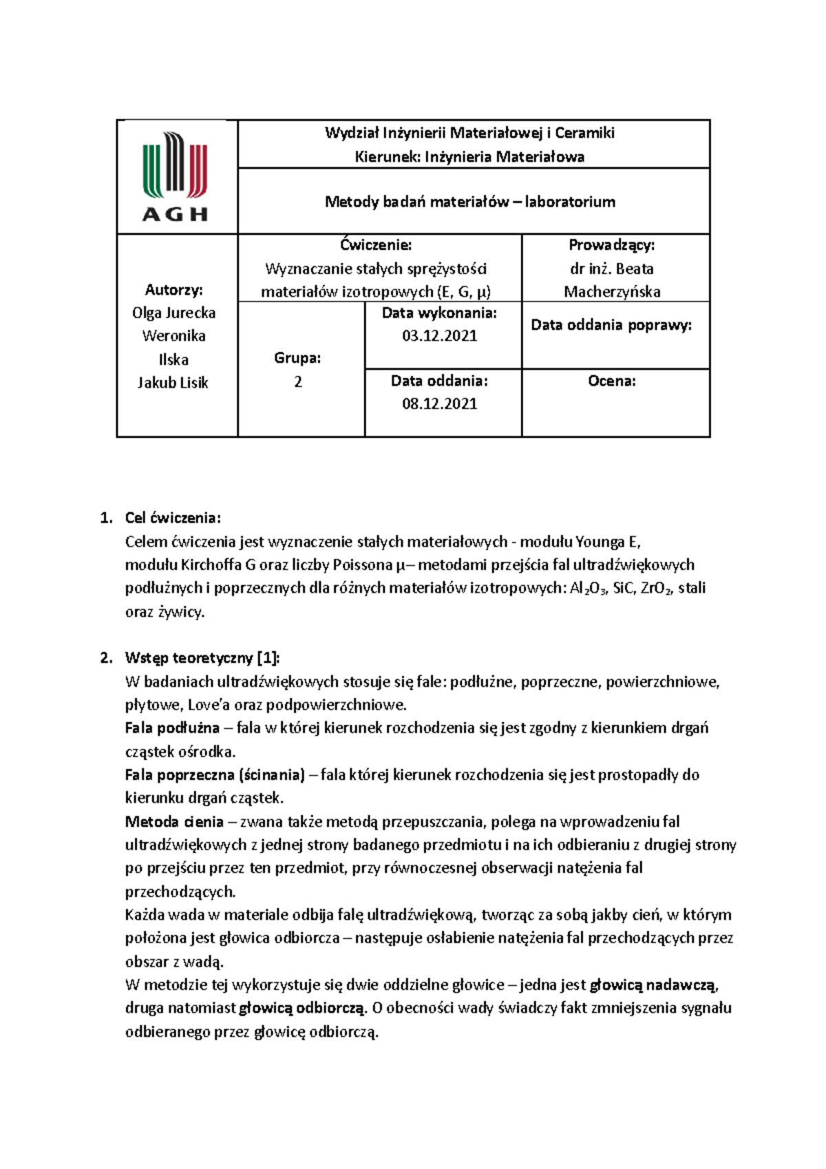 Sprawko-mbm-egu-1 - Sprawozdanie - Wydział Inżynierii Materiałowej I ...