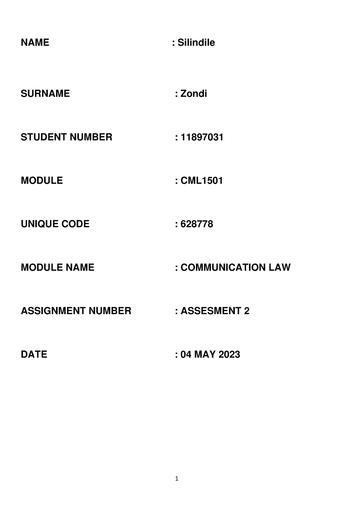 assignment 2 cml1501