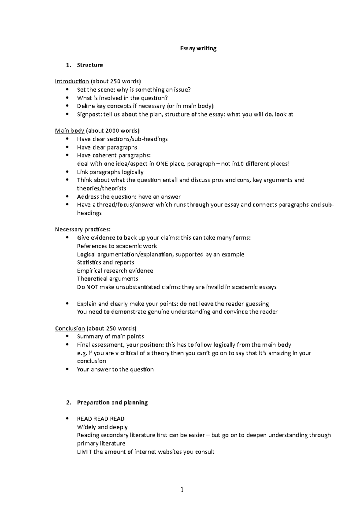 Tutorial work - Essay writing - Essay writing 1. Structure Introduction ...