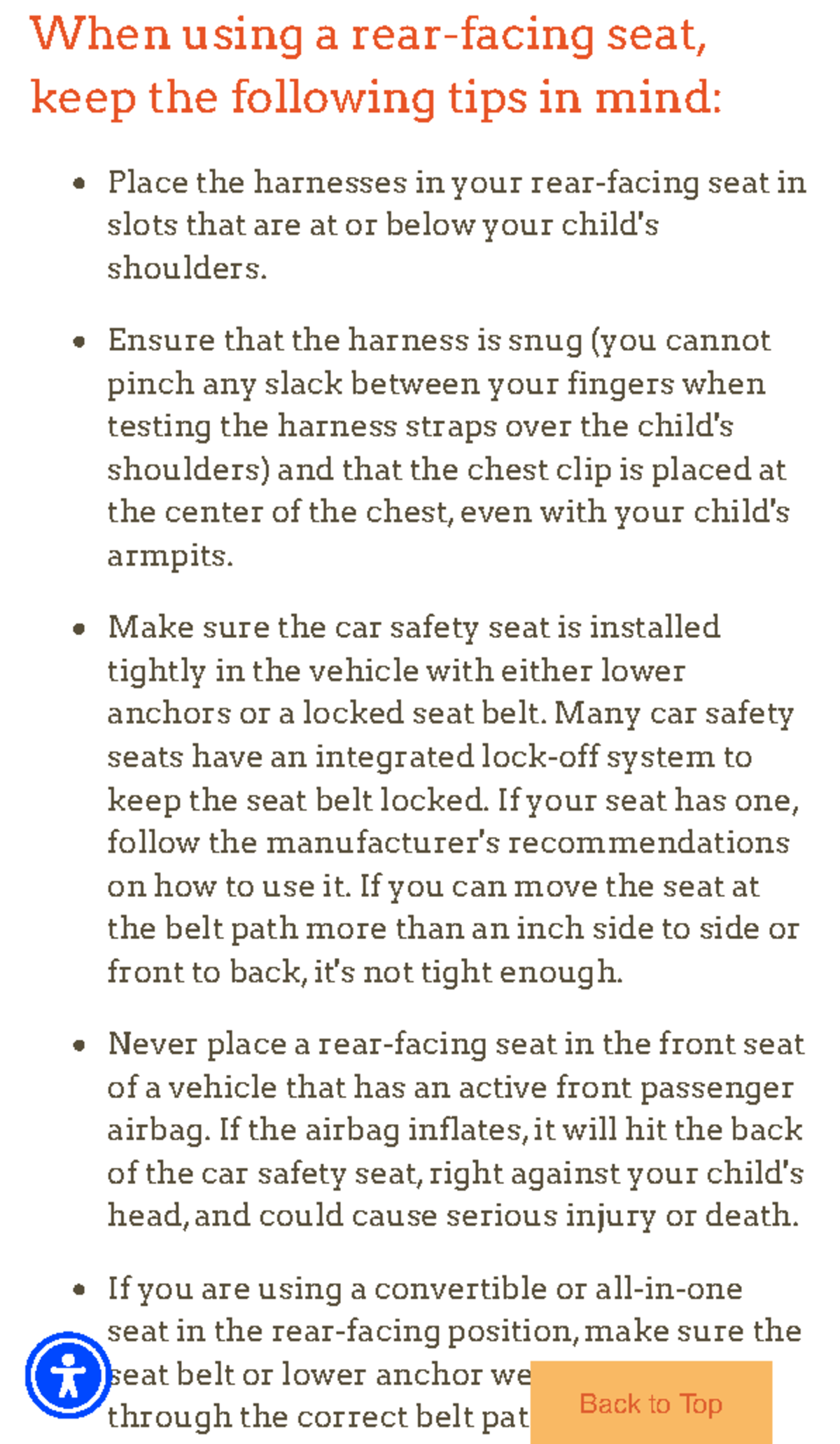 Car Seats Information for Families - Healthy Children - When using a ...