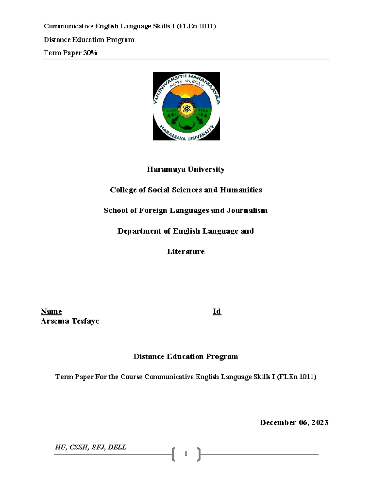 Commicative I Distance Assignment - Distance Education Program Term ...