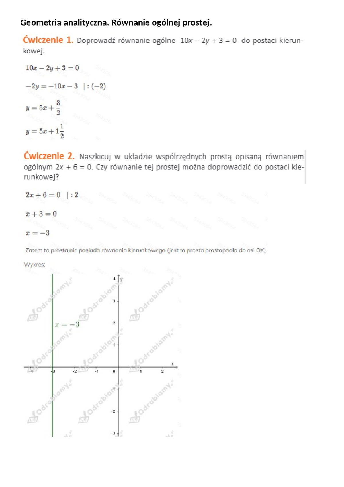 Geometria analityczna. Równanie ogólnej prostej - Matematyka - Zakres