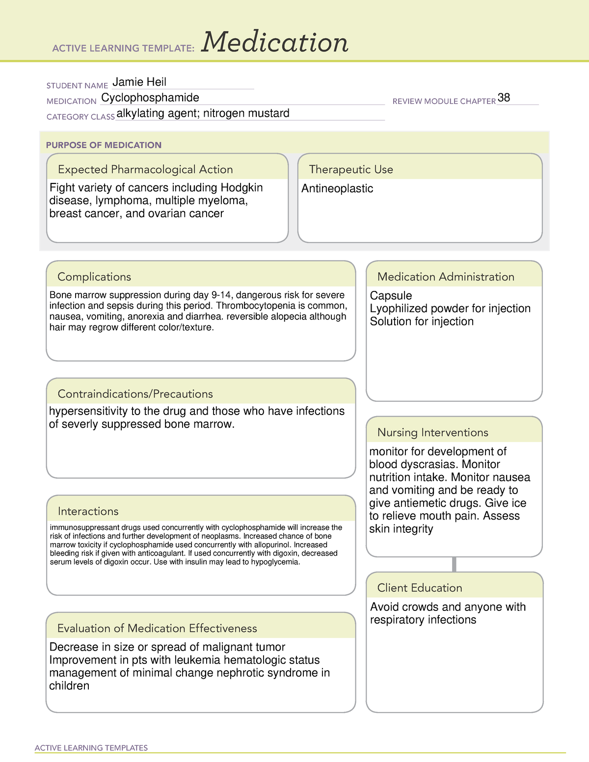 Cyclophosphamide - Medication Card - ACTIVE LEARNING TEMPLATES ...