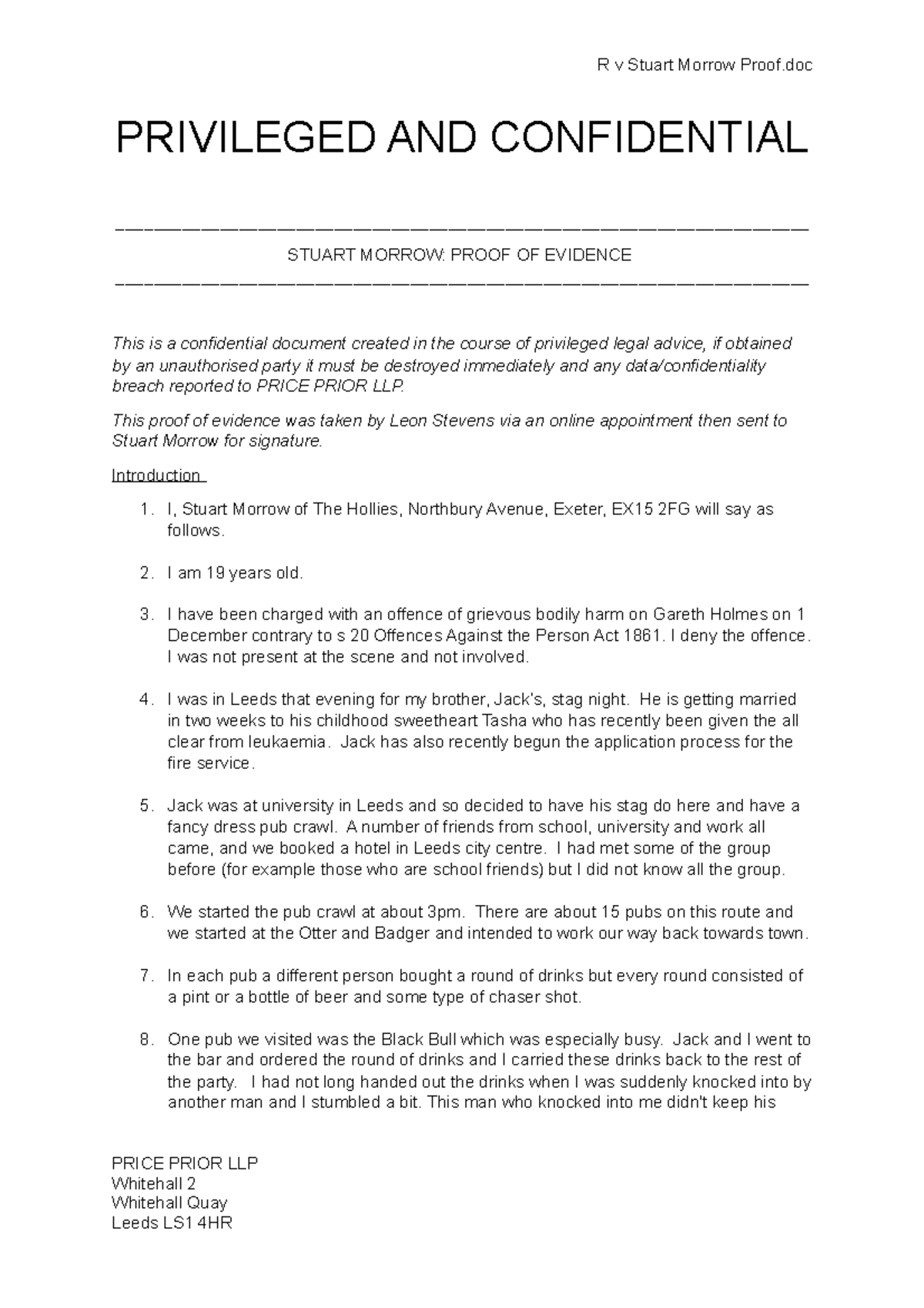 CLP WS4 Apply Proof of Stuart Morrow - PRIVILEGED AND CONFIDENTIAL ...