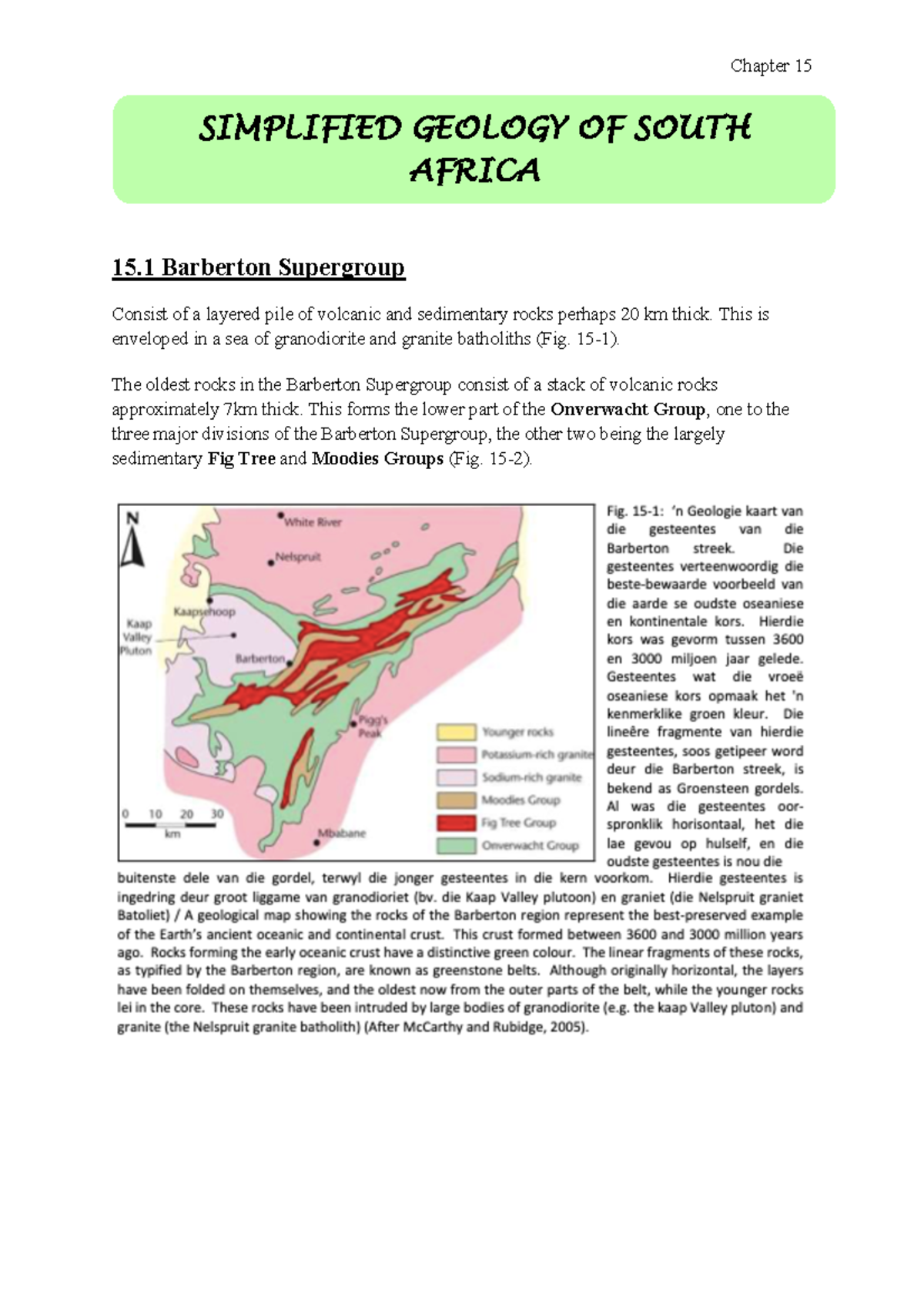 Chapter 15 notes - For Geo 154 - 15 Barberton Supergroup Consist of a ...