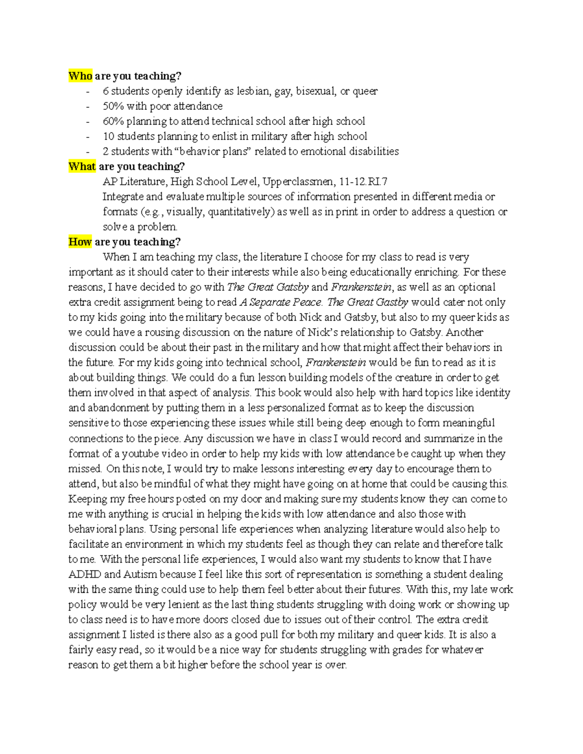 EDF 200 Who What How - LEsson plan assignment diversity - Who are you ...