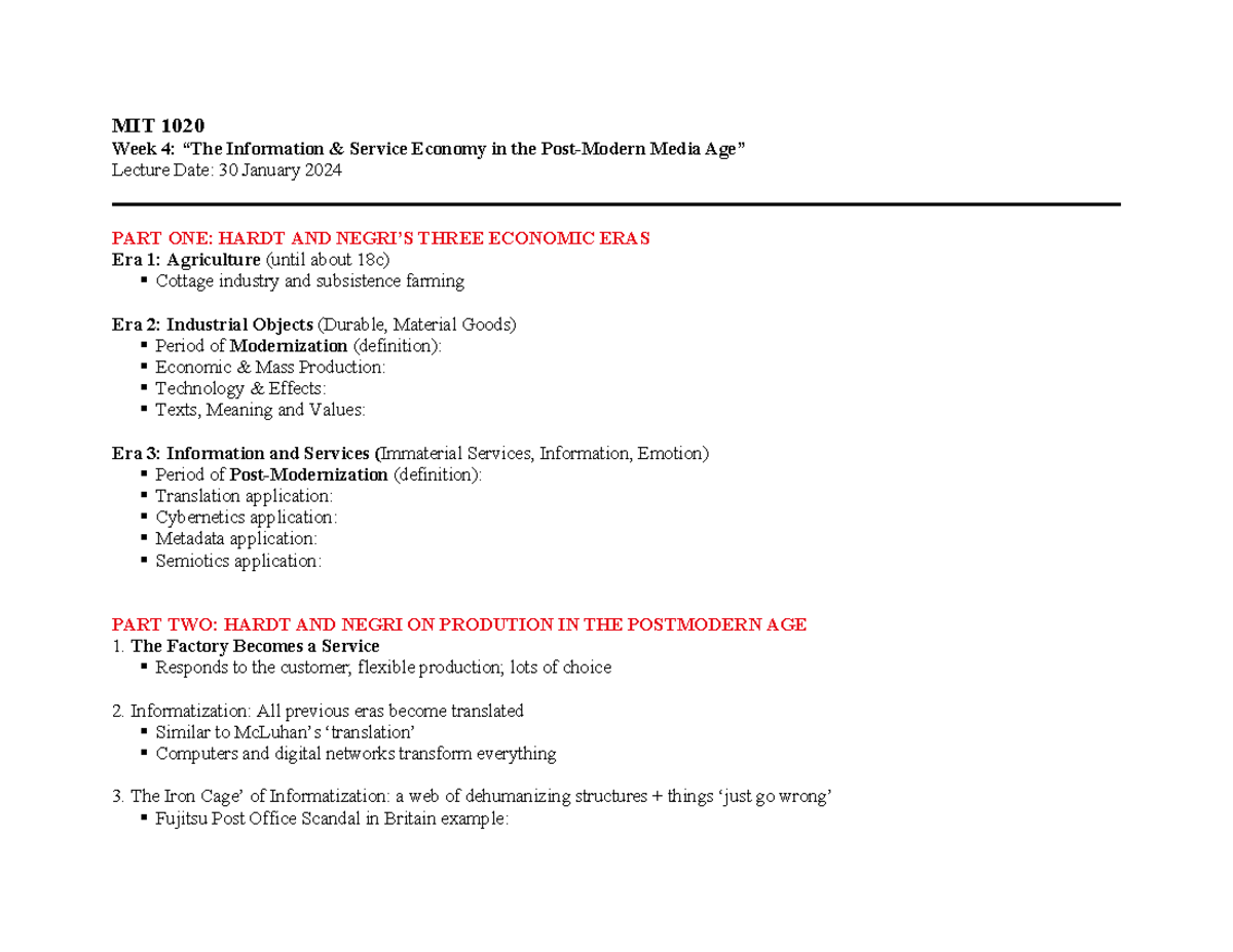 MIT 1020 Note Taking Template - MIT 1020 Week 4: “The Information ...