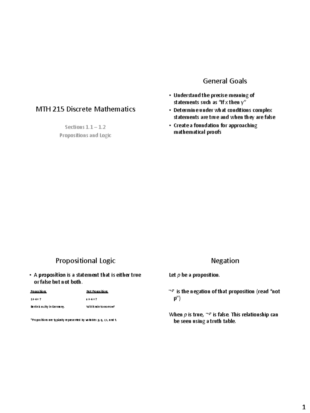 MTH 215 Sections 1 - Lecture notes 1.1-1.2 - MTH 215 Discrete