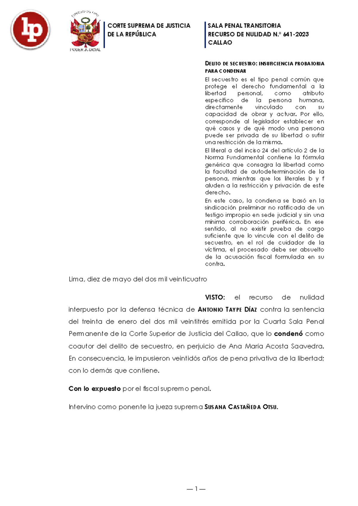 Recurso Nulidad 641 2023 Callao LPDerecho - RECURSO DE NULIDAD N.º 641 ...