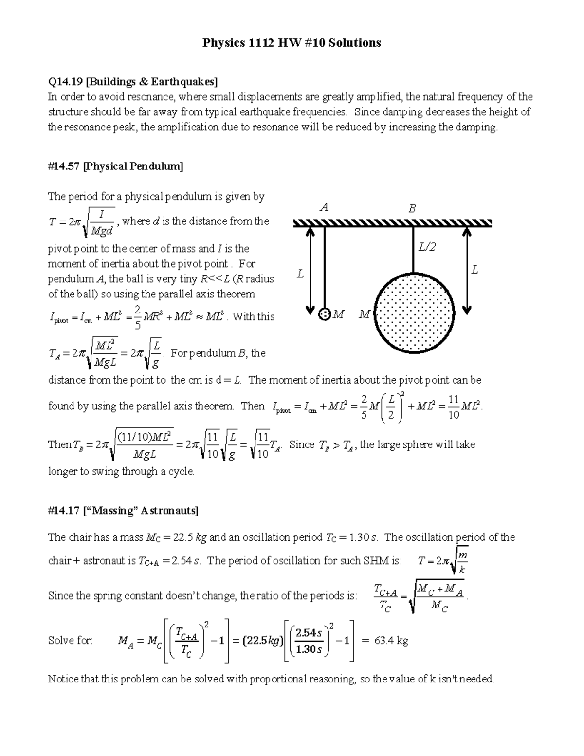 HW 10 Solns S18 - Solutions To 10th Hw Assignment - Physics 1112 HW #10 ...