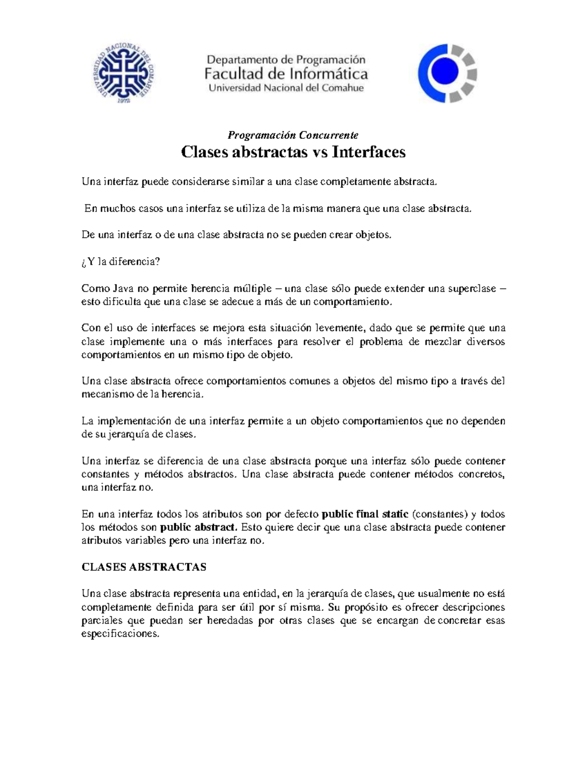 Interface vs clase abstracta Concurrente Clases