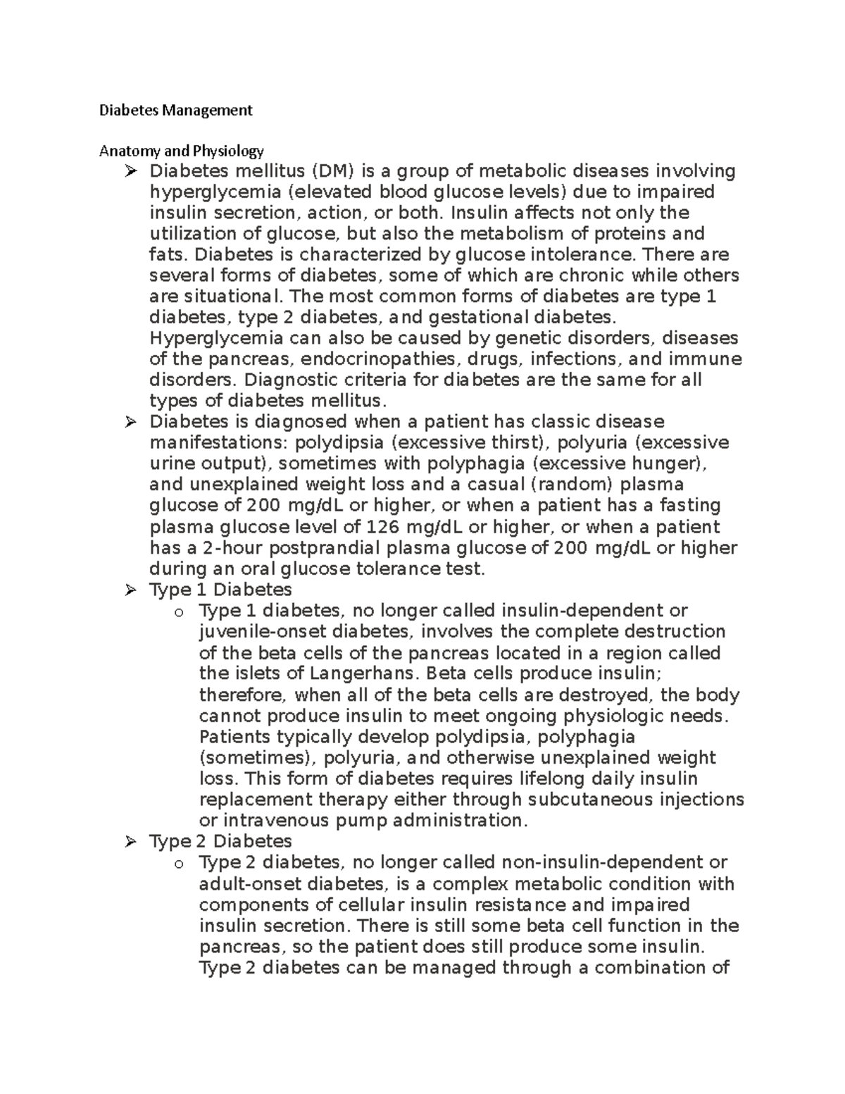 Diabetes Management ATI Diabetes Management Anatomy and Physiology Diabetes mellitus (DM) is a