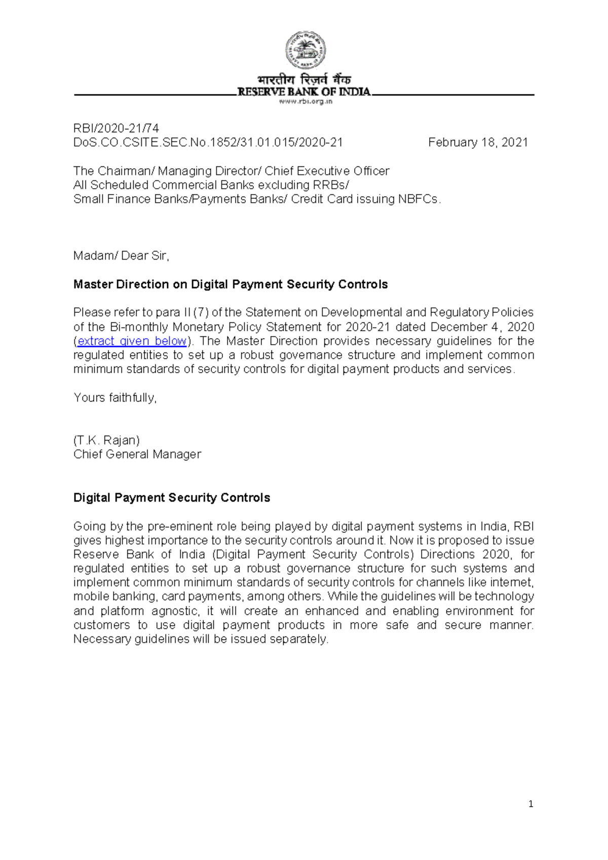 RBI guidelines - bareact - RBI/2020-21/ DoS.CO.CSITE.SEC.No.1852/31.01/ ...