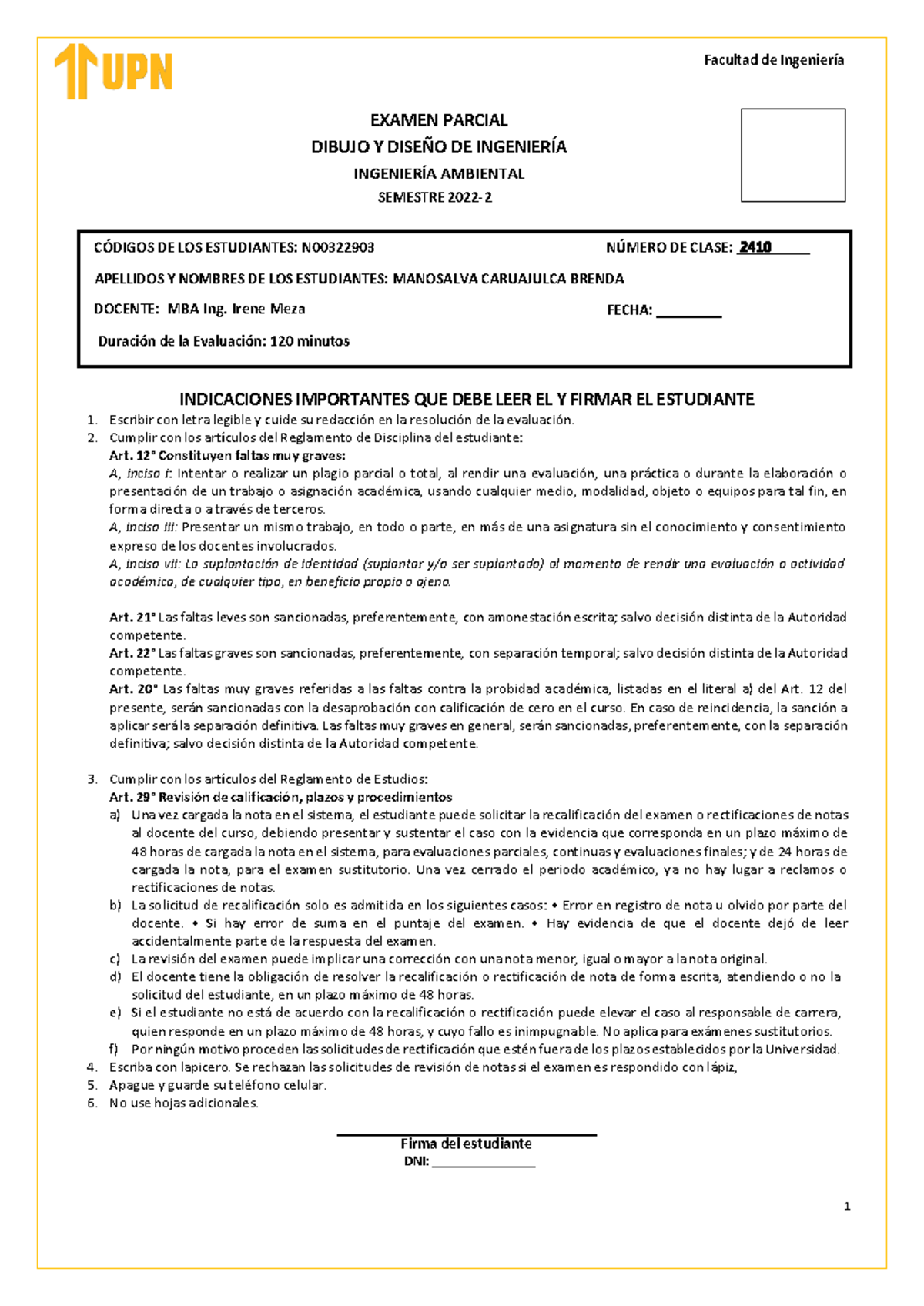 Examen Parcial - EXAMEN PARCIAL DIBUJO Y DISE—O DE INGENIERÕA ...