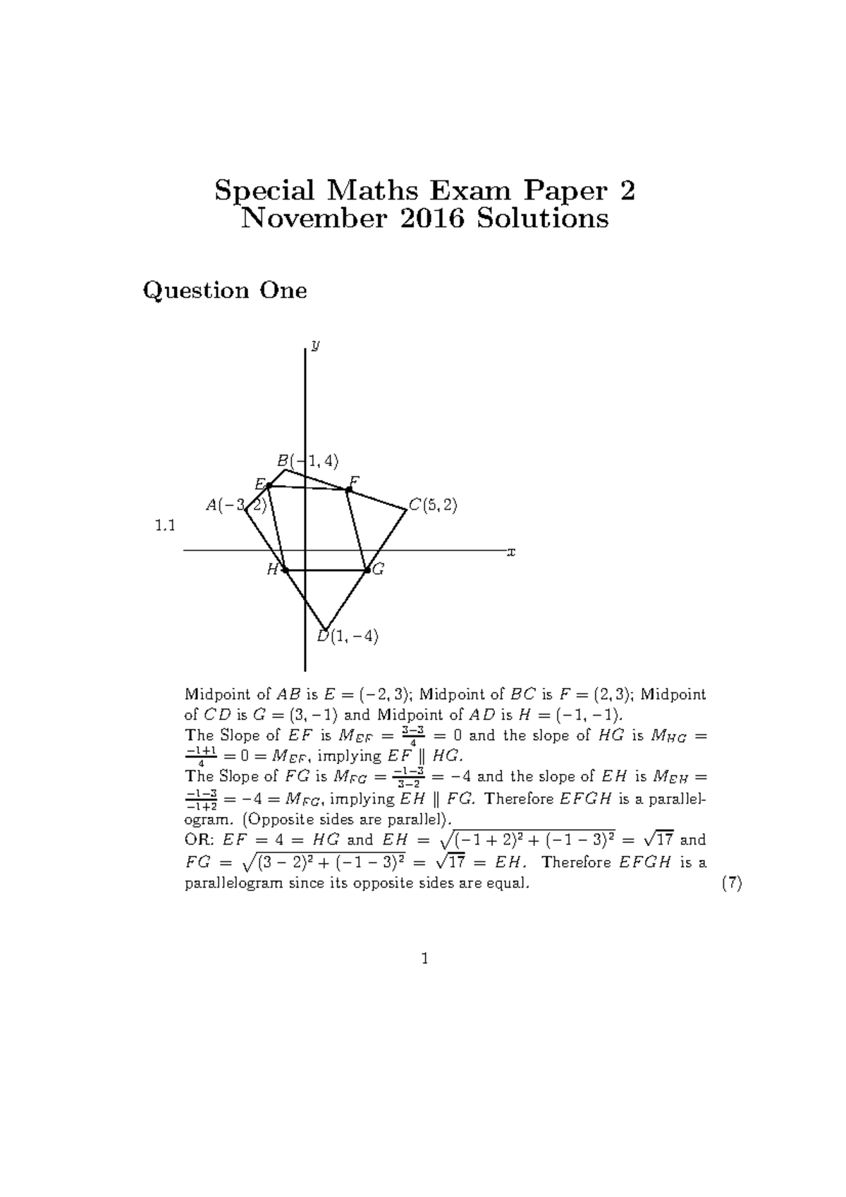 Exam November 2016, Answers - Special Maths Exam Paper 2 November 2016 ...