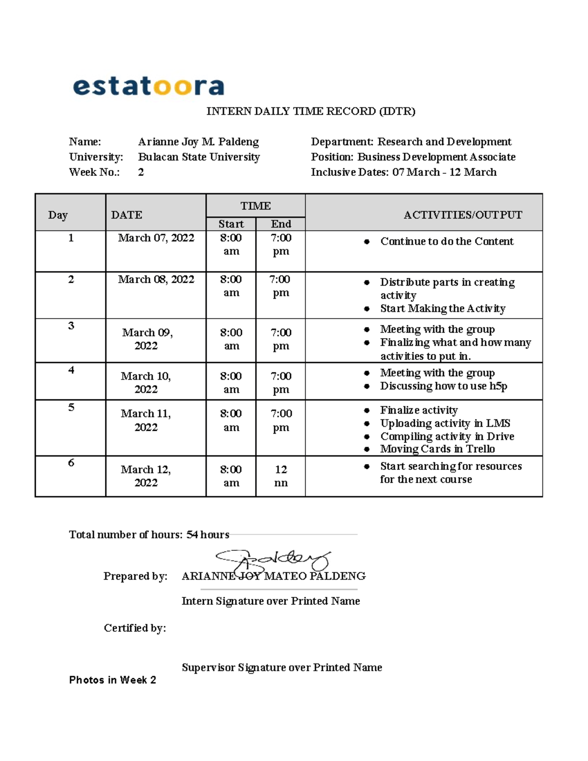 Daily TIME Record Business Administration BulSU Studocu