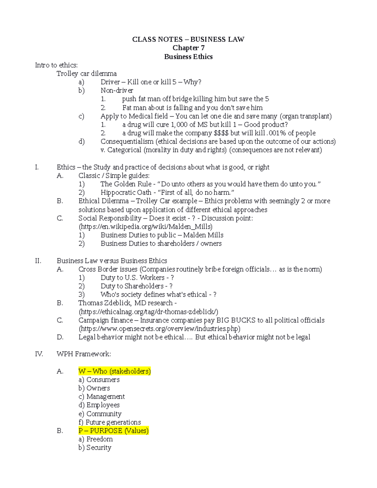 Ch 7 - Ch 7 notes - CLASS NOTES – BUSINESS LAW Chapter 7 Business ...