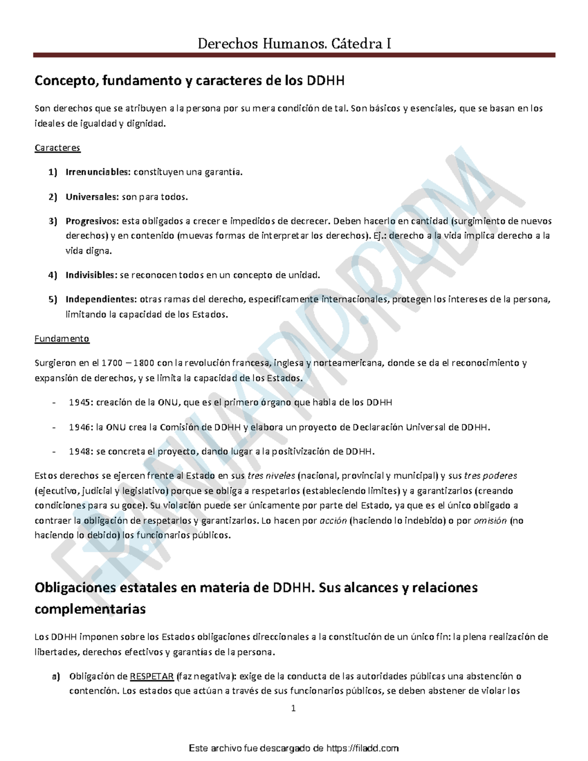 Apunte Ddhh Primer Trimestre 2018 - 1 Concepto, Fundamento Y Caracteres ...